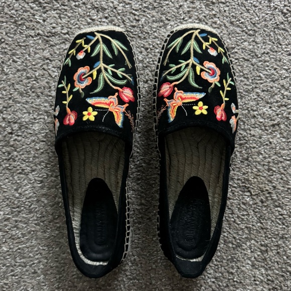 black suede Johnny Was embroidered espadrille slip-ons - Picture 4 of 6